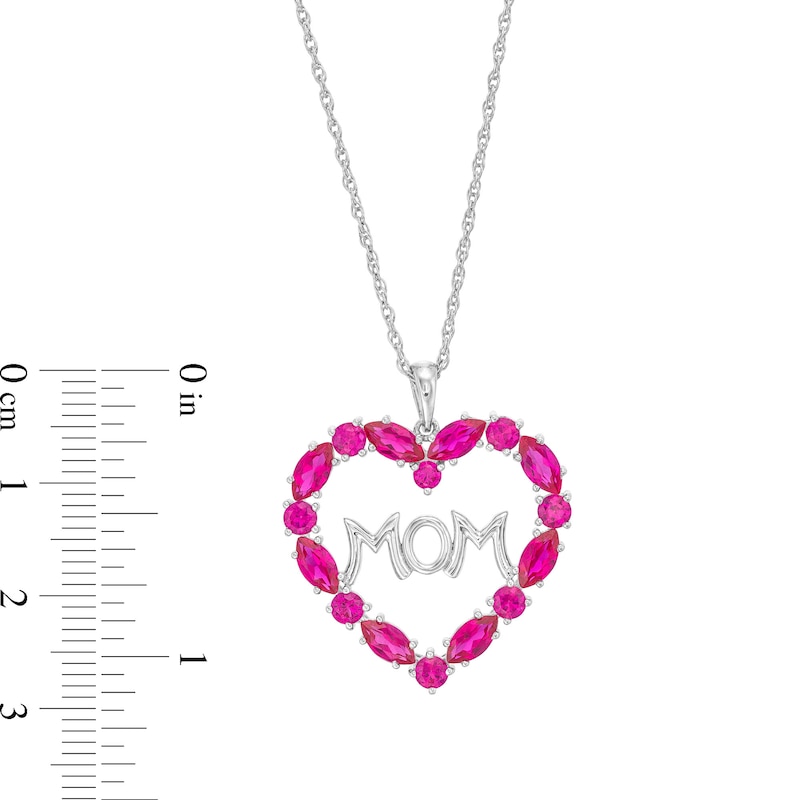 Main Image 3 of Marquise and Round Lab-Created Ruby "MOM" Heart Pendant in Sterling Silver