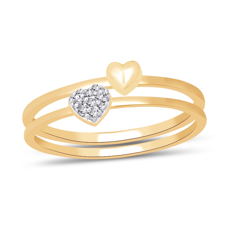 Main Image 1 of Heart-Shaped Multi-Diamond Accent and Polished Heart Two Piece Stackable Ring Set in 10K Gold