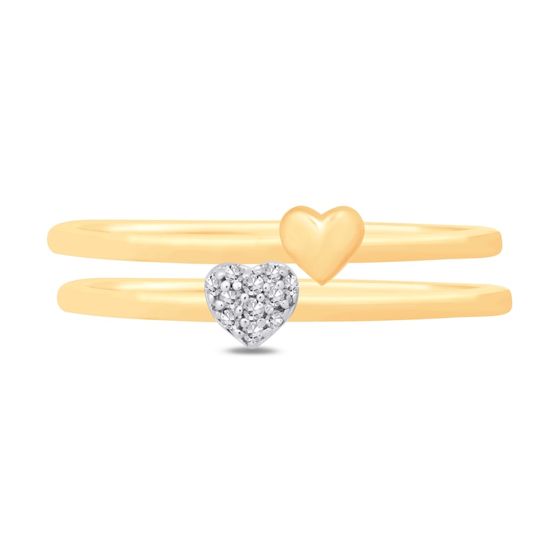 Main Image 2 of Heart-Shaped Multi-Diamond Accent and Polished Heart Two Piece Stackable Ring Set in 10K Gold