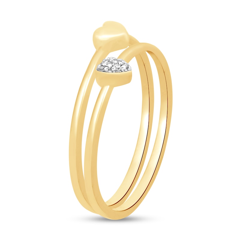 Main Image 3 of Heart-Shaped Multi-Diamond Accent and Polished Heart Two Piece Stackable Ring Set in 10K Gold