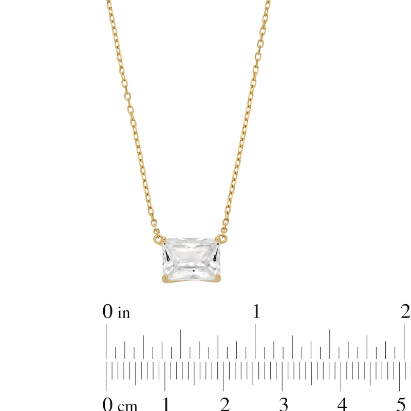 Main Image 4 of Radiant-Cut White Lab-Created Sapphire Sideways Solitaire Necklace in Sterling Silver with 18K Gold Plate - 20"