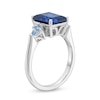 Thumbnail Image 3 of Emerald-Cut Blue Lab-Created Sapphire and Kite-Shaped Sky Blue Topaz Three Stone Ring in Sterling Silver