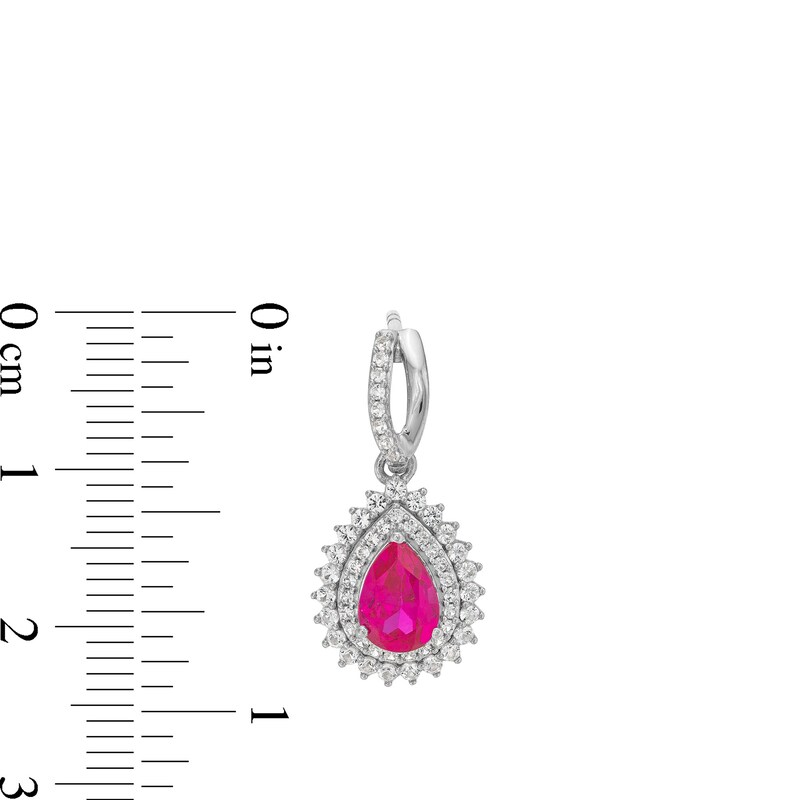 Main Image 5 of Pear-Shaped Lab-Created Ruby and White Lab-Created Sapphire Sunburst Pendant, Ring and Earrings Set in Sterling Silver