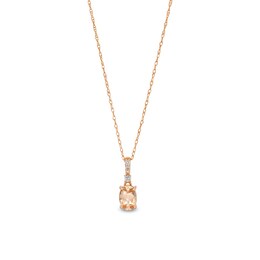Oval Morganite and 1/20 CT. T.W. Diamond Drop Pendant in 10K Rose Gold
