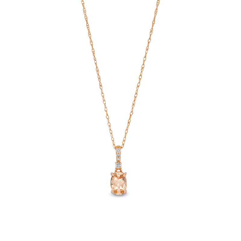 Main Image 1 of Oval Morganite and 1/20 CT. T.W. Diamond Drop Pendant in 10K Rose Gold