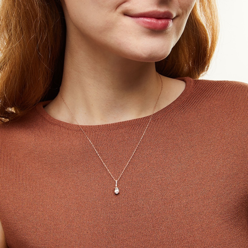 Main Image 2 of Oval Morganite and 1/20 CT. T.W. Diamond Drop Pendant in 10K Rose Gold