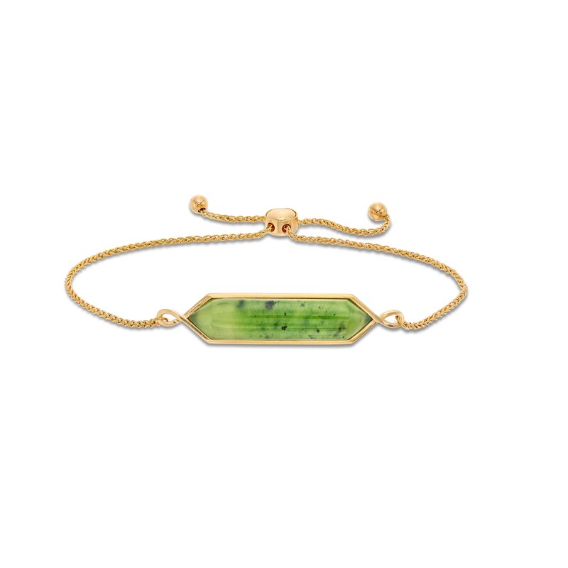 Main Image 1 of Elongated Hexagon Jade Bar Bolo Bracelet in 14K Gold - 9.0"