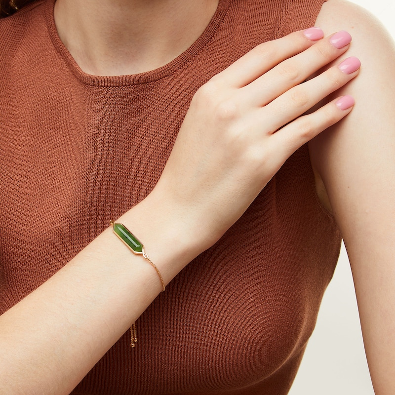 Main Image 2 of Elongated Hexagon Jade Bar Bolo Bracelet in 14K Gold - 9.0"