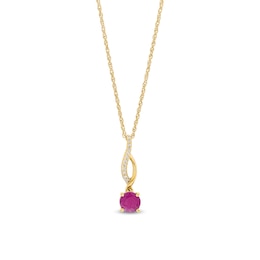 5.0mm Certified Ruby and Diamond Accent Twist Drop Pendant in 10K Gold