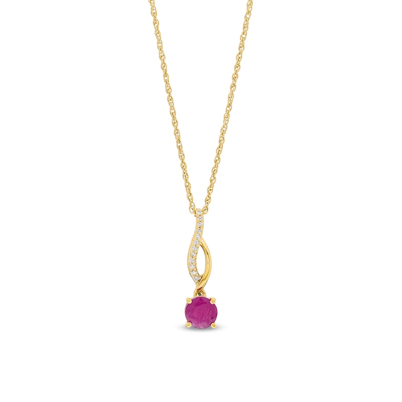 Main Image 1 of 5.0mm Certified Ruby and Diamond Accent Twist Drop Pendant in 10K Gold