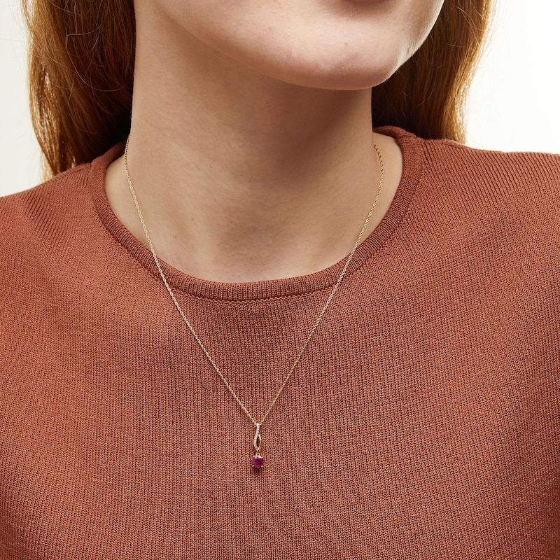 Main Image 2 of 5.0mm Certified Ruby and Diamond Accent Twist Drop Pendant in 10K Gold