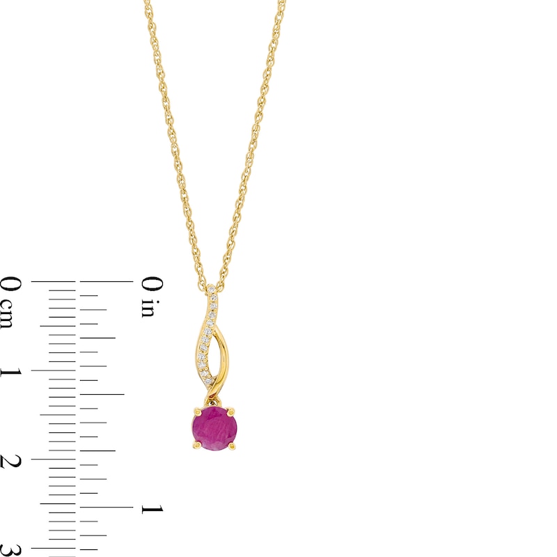 Main Image 3 of 5.0mm Certified Ruby and Diamond Accent Twist Drop Pendant in 10K Gold