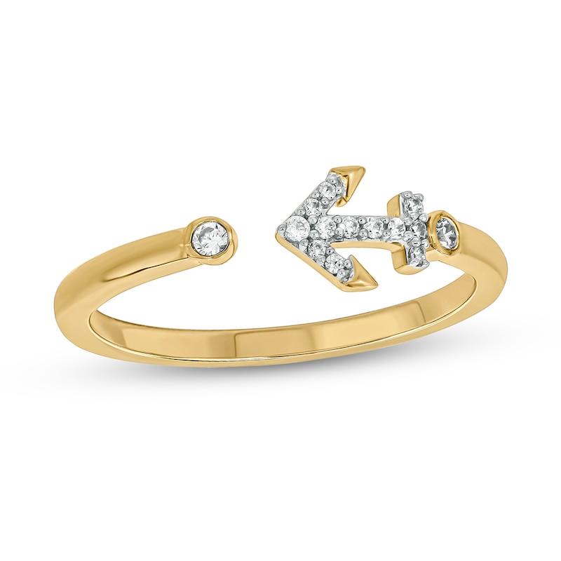 Main Image 1 of 1/10 CT. T.W. Diamond Anchor Open Ring in Sterling Silver with 14K Gold Plate