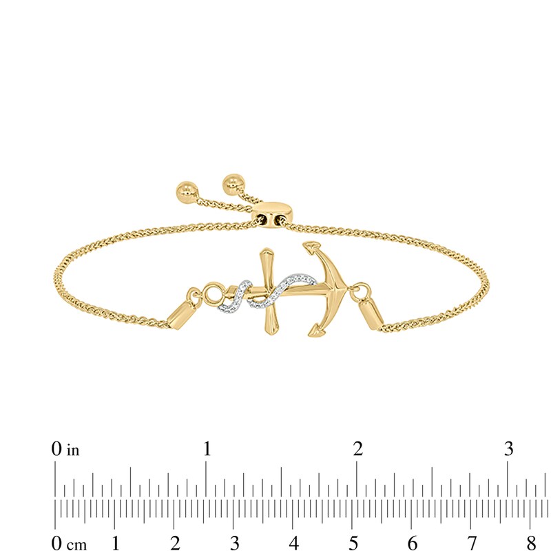 Main Image 1 of 1/20 CT. T.W. Diamond Anchor Bolo Bracelet in Sterling Silver with 14K Gold Plate
