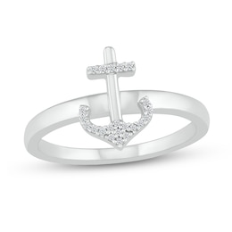1/20 CT. T.W. Diamond Anchor Ring in Sterling Silver