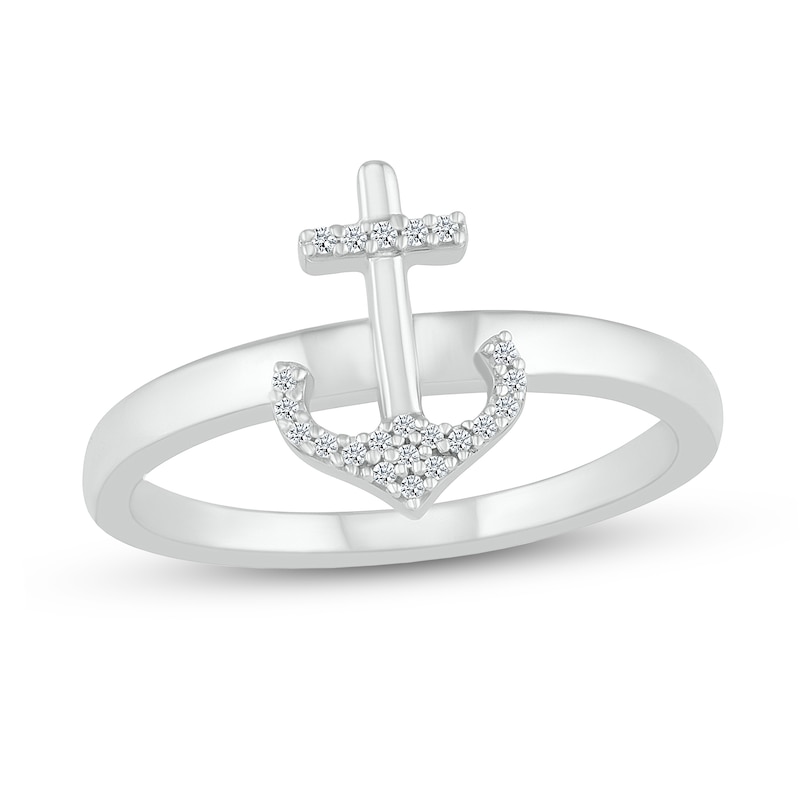 Main Image 1 of 1/20 CT. T.W. Diamond Anchor Ring in Sterling Silver
