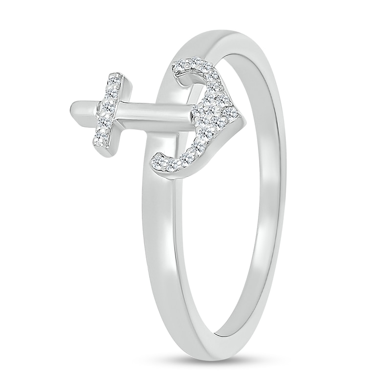 Main Image 4 of 1/20 CT. T.W. Diamond Anchor Ring in Sterling Silver