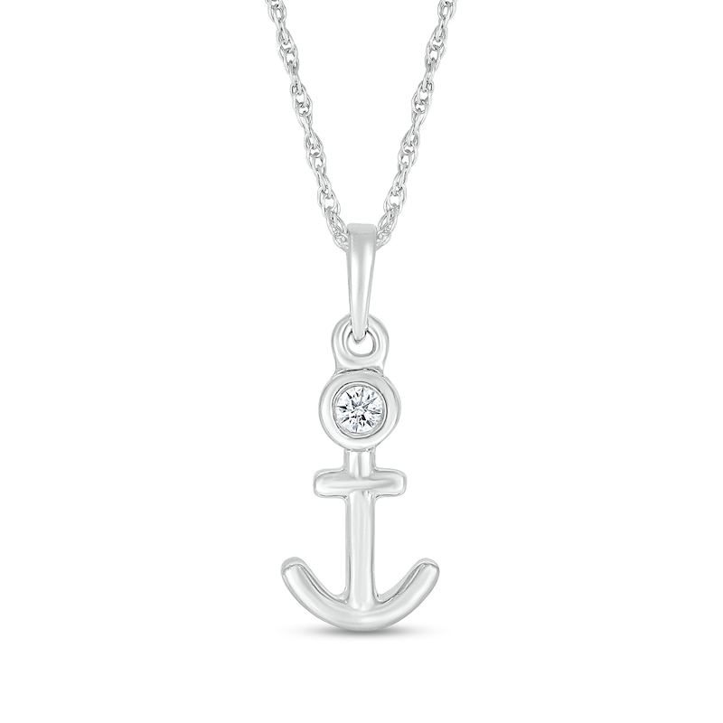 Main Image 4 of Diamond Accent Navy Wife Anchor Pendant in Sterling Silver - 18”