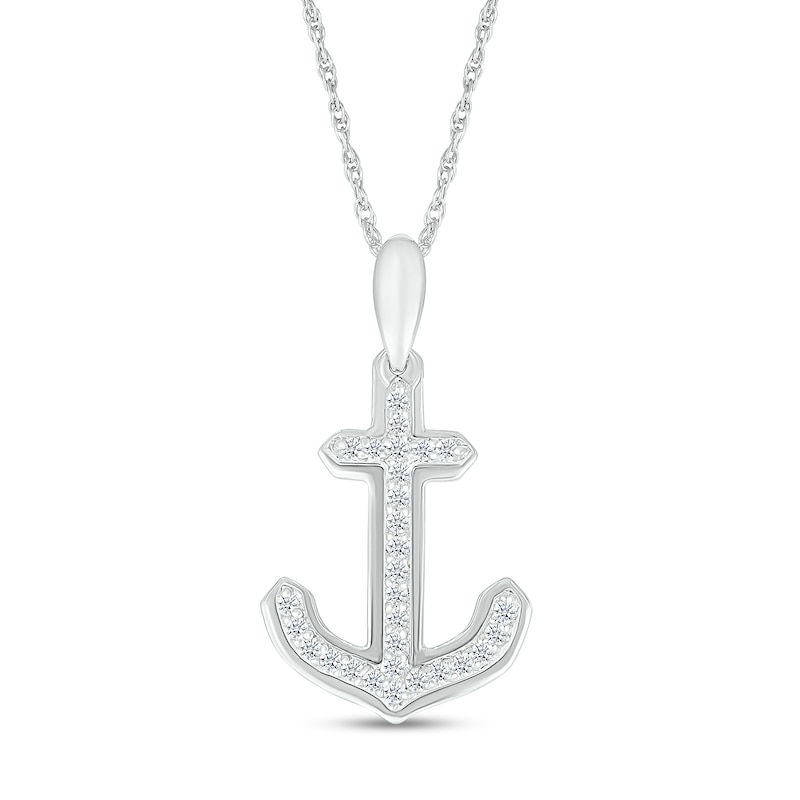 Main Image 1 of 1/6 CT. T.W. Diamond Anchor Pendant in Sterling Silver – 18”