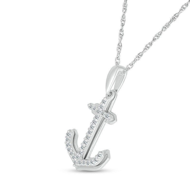 Main Image 2 of 1/6 CT. T.W. Diamond Anchor Pendant in Sterling Silver – 18”