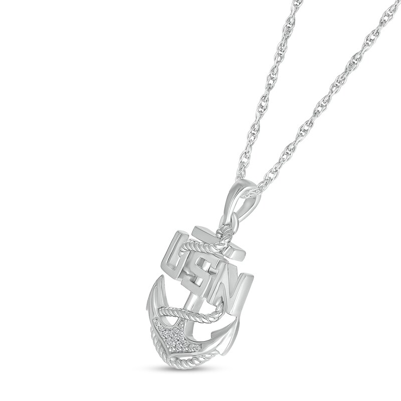 Main Image 2 of 1/20 CT. T.W. Diamond USN Anchor Pendant in Sterling Silver - 18”