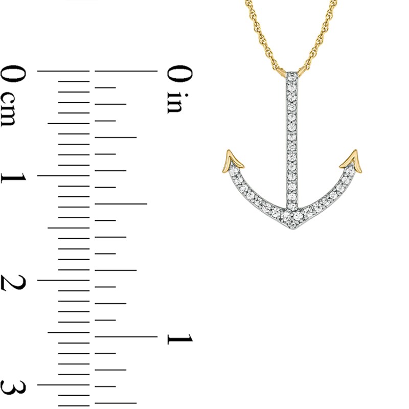 Main Image 2 of 1/10 CT. T.W. Diamond Anchor Pendant in 10K Gold - 18”