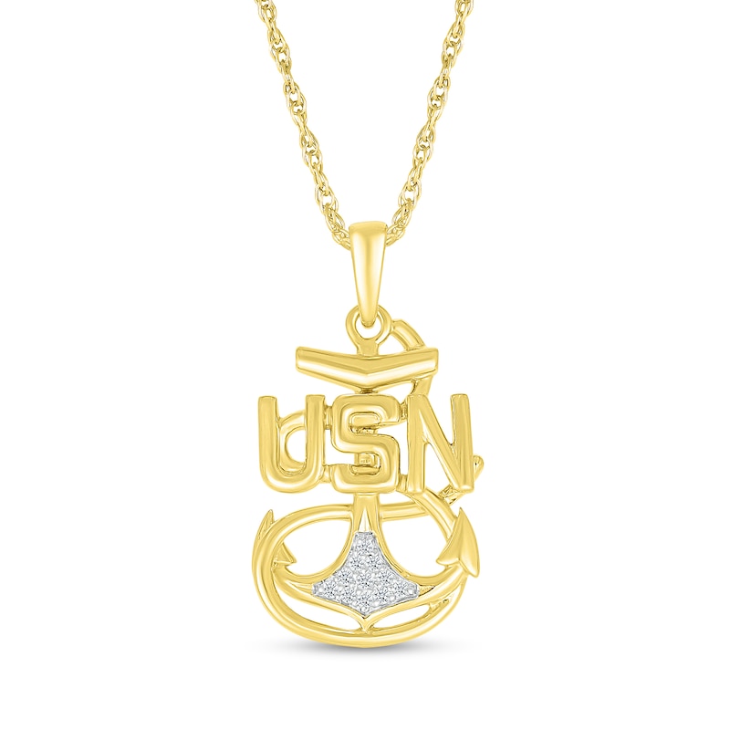 Main Image 1 of 1/20 CT. T.W. Diamond USN Anchor Pendant in 10K Gold - 18”
