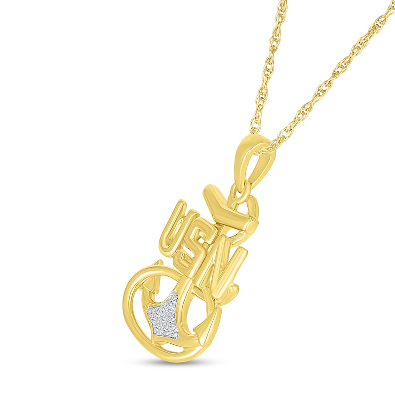 Main Image 2 of 1/20 CT. T.W. Diamond USN Anchor Pendant in 10K Gold - 18”