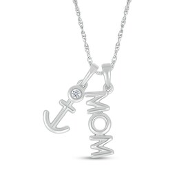 Diamond Accent Navy Mom Anchor Pendant in Sterling Silver - 18”