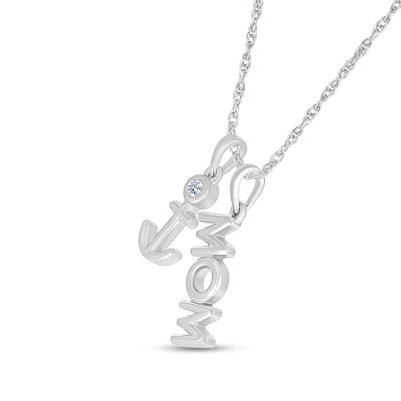 Main Image 2 of Diamond Accent Navy Mom Anchor Pendant in Sterling Silver - 18”
