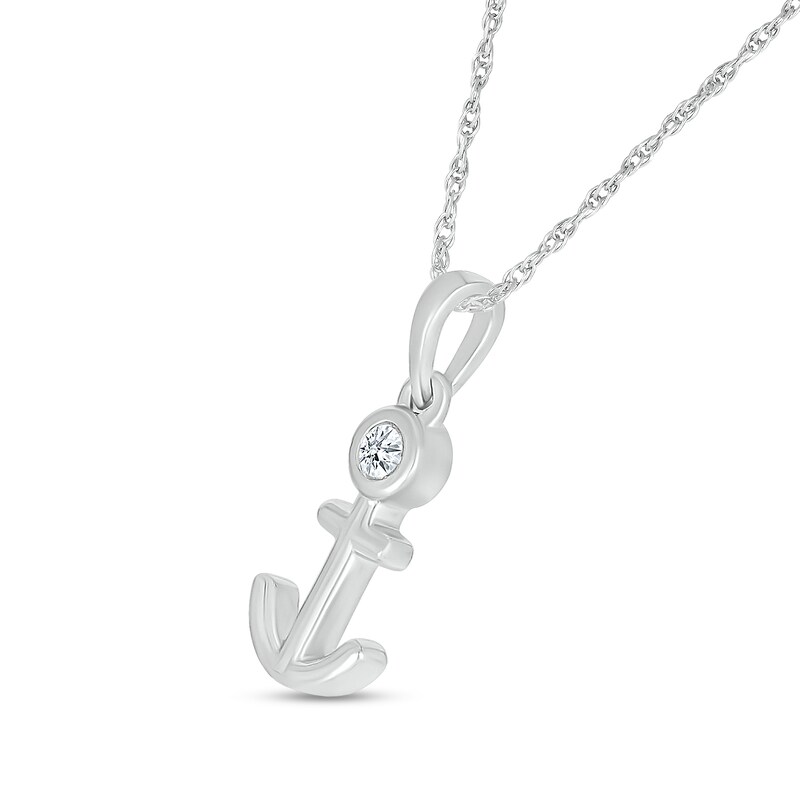Main Image 6 of Diamond Accent Navy Mom Anchor Pendant in Sterling Silver - 18”
