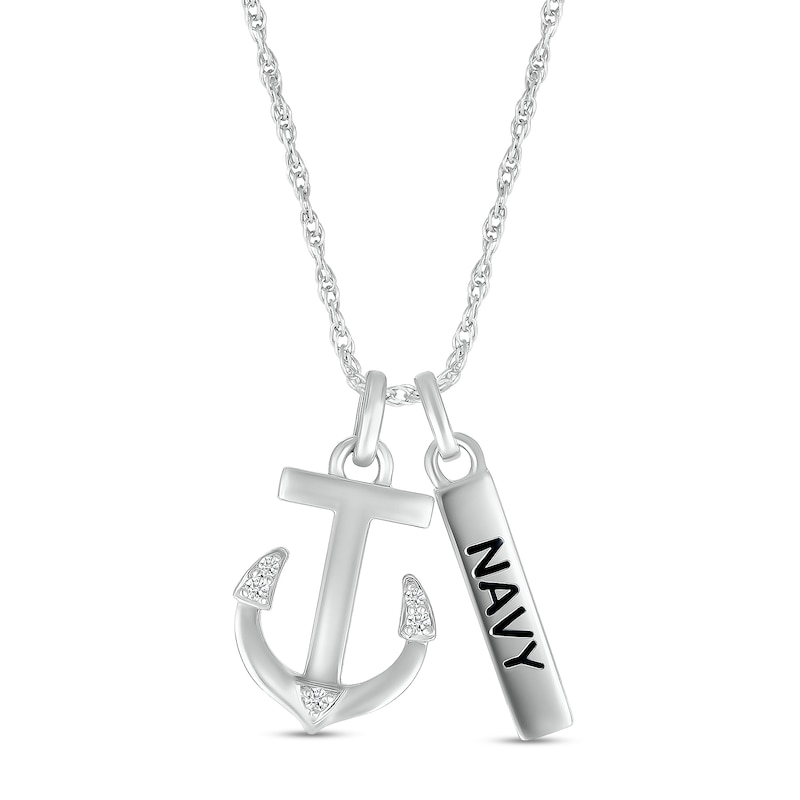 Main Image 1 of 1/20 CT. T.W. Diamond Anchor & Navy Bar Pendant in Sterling Silver - 18”