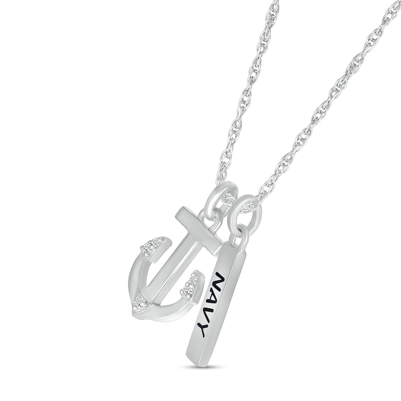 Main Image 2 of 1/20 CT. T.W. Diamond Anchor & Navy Bar Pendant in Sterling Silver - 18”