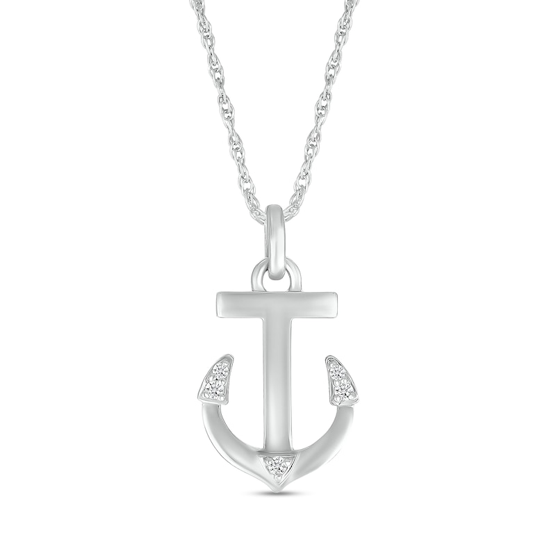 Main Image 3 of 1/20 CT. T.W. Diamond Anchor & Navy Bar Pendant in Sterling Silver - 18”