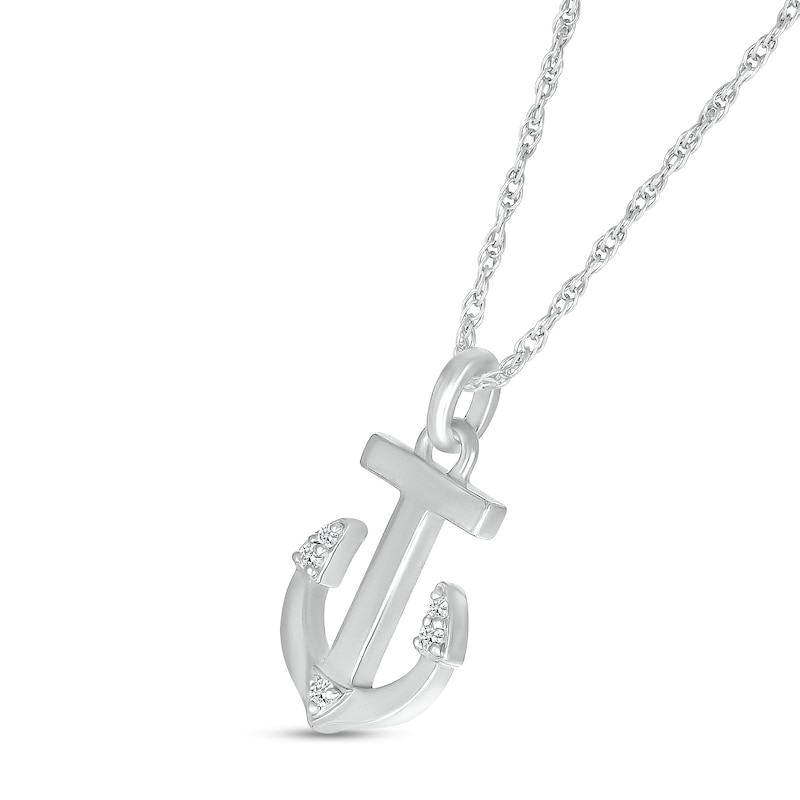Main Image 5 of 1/20 CT. T.W. Diamond Anchor & Navy Bar Pendant in Sterling Silver - 18”