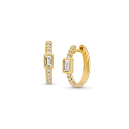 1/3 CT. T.W. Baguette and Round Lab-Grown Diamond Huggie Hoop Earrings in 14K Gold (F/SI2)
