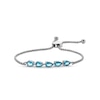 Thumbnail Image 1 of Sideways Pear-Shaped Swiss Blue Topaz Five Stone Bolo Bracelet in Sterling Silver - 9.1"