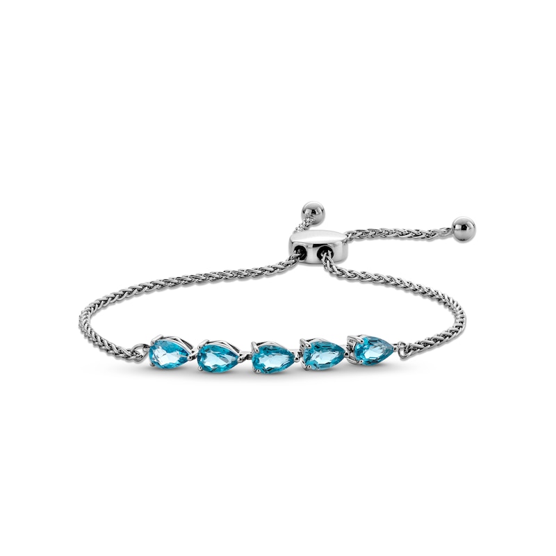 Sideways Pear-Shaped Swiss Blue Topaz Five Stone Bolo Bracelet in Sterling Silver - 9.1"