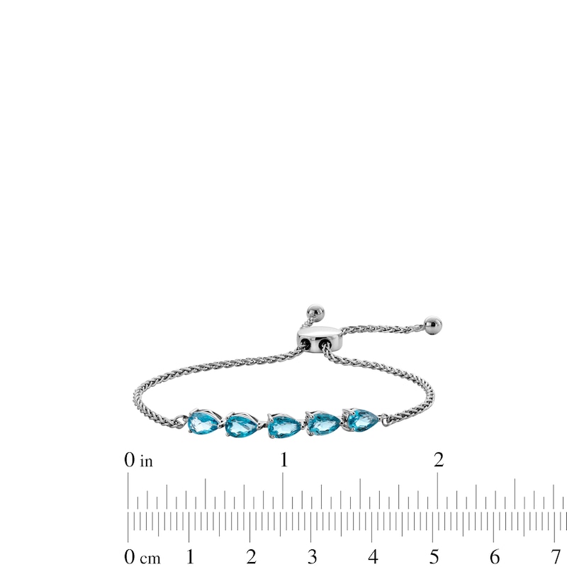 Sideways Pear-Shaped Swiss Blue Topaz Five Stone Bolo Bracelet in Sterling Silver - 9.1"