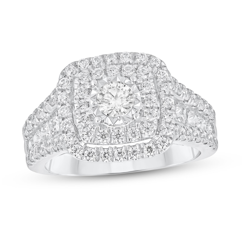 Main Image 1 of 1-1/2 CT. T.W. Diamond Double Cushion Frame Triple Row Engagement Ring in 10K White Gold