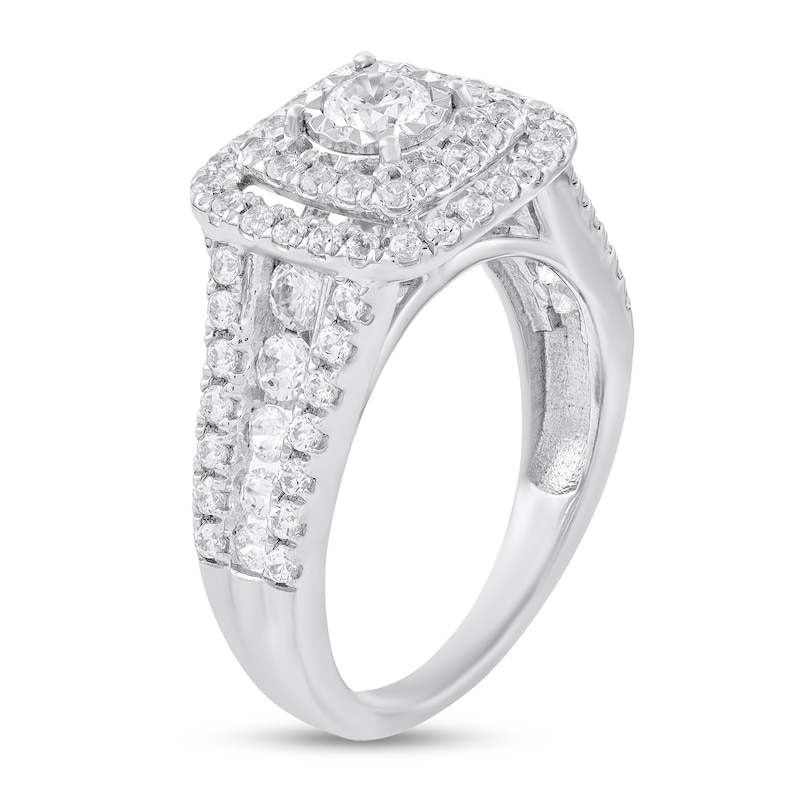 1-1/2 CT. T.W. Diamond Double Cushion Frame Triple Row Engagement Ring in 10K White Gold