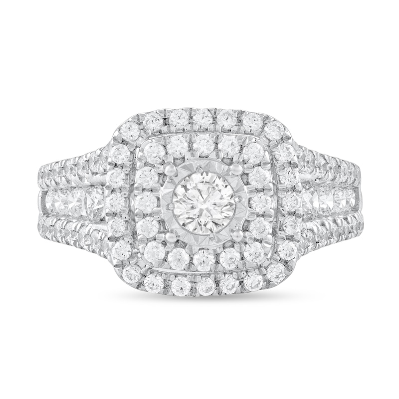 1-1/2 CT. T.W. Diamond Double Cushion Frame Triple Row Engagement Ring in 10K White Gold