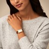 Thumbnail Image 4 of Ladies’ Fossil Raquel Crystal Accent Gold-Tone IP Strap Watch with Rectangular Mother-of-Pearl Dial (Model: ES5307)