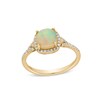 Thumbnail Image 1 of 7.0mm Cushion-Cut Opal and 1/5 CT. T.W. Diamond Frame Split Shank Ring in 10K Gold