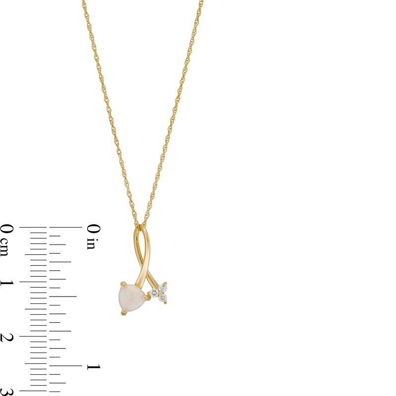 Main Image 3 of 5.0mm Trillion-Cut Opal and 1/20 CT. T.W. Diamond Twist Bail Pendant in 10K Gold