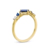 Thumbnail Image 3 of Emerald and Marquise-Cut Blue Sapphire with 1/10 CT. T.W. Diamond Tilted Ring in 10K Gold