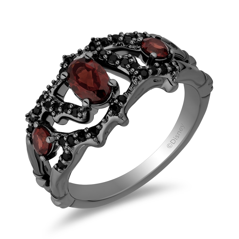 Main Image 1 of Enchanted Disney Villains Evil Queen Garnet and 1/4 CT. T.W. Black Diamond Vine Ring in Sterling Silver - Size 7
