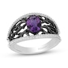 Thumbnail Image 1 of Enchanted Disney Villains Ursula Oval Amethyst and 1/5 CT. T.W. Diamond Coral Open Shank Ring in Sterling Silver