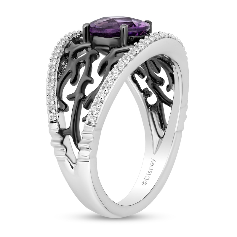 Main Image 2 of Enchanted Disney Villains Ursula Oval Amethyst and 1/5 CT. T.W. Diamond Coral Open Shank Ring in Sterling Silver