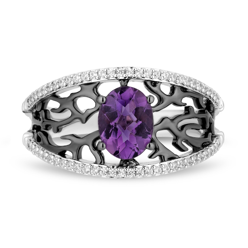 Main Image 4 of Enchanted Disney Villains Ursula Oval Amethyst and 1/5 CT. T.W. Diamond Coral Open Shank Ring in Sterling Silver